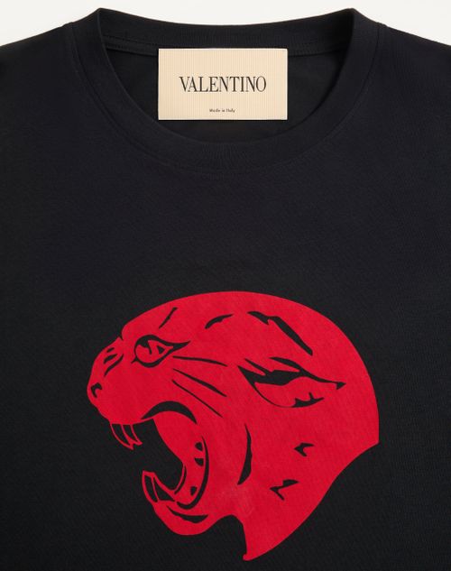 Valentino - Valentino Cotton T-shirt With Panther Print - Black/red - Man - T-shirts And Sweatshirts
